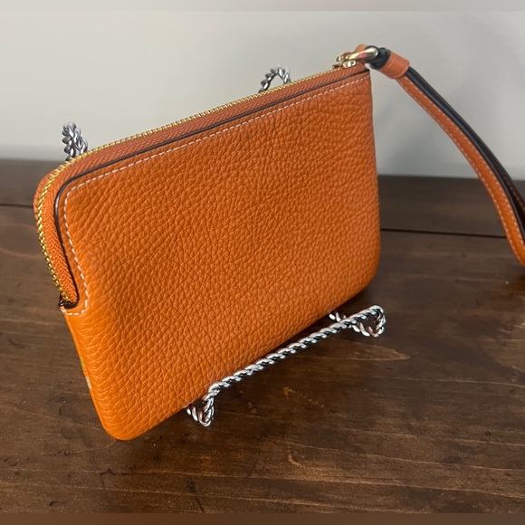 Coach Corner Zip Wristlet with Coach Stripe in Canyon Orange - Picture 3 of 5